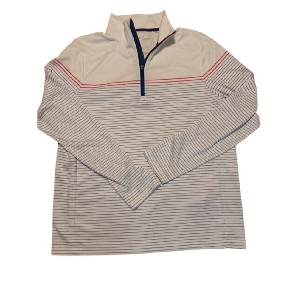 Vineyard Vines Mens On-The-Go Sankaty Quarter-Zip Striped‎ Pullover White Medium